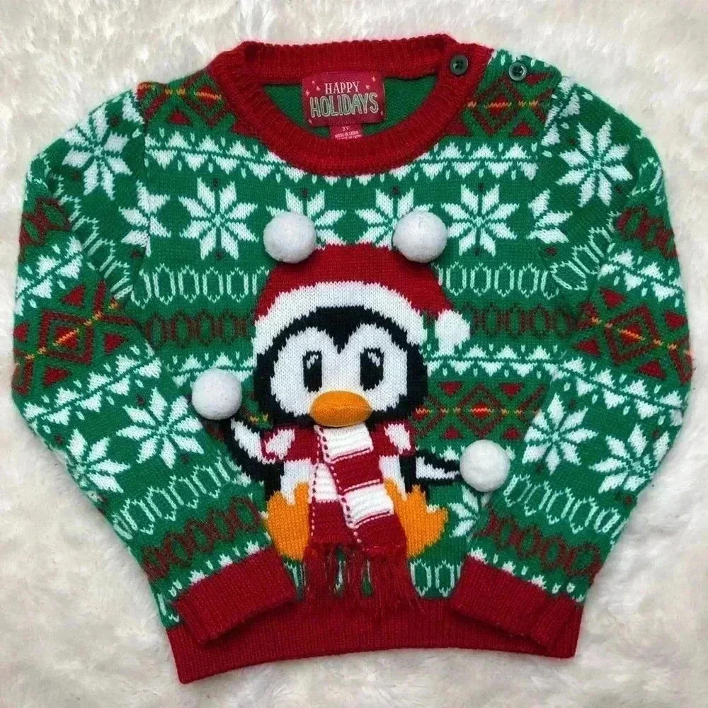 Happy Holidays Christmas Penguin Sweater Size 3T